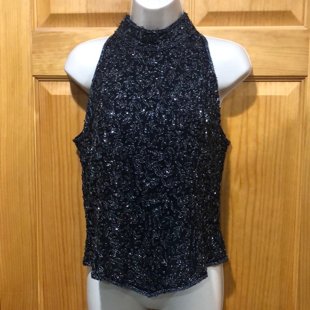EUC 100% Silk Beaded high neck blouse !